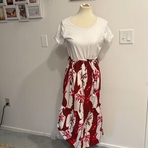 Tropical Red and White Maxi Skirt
